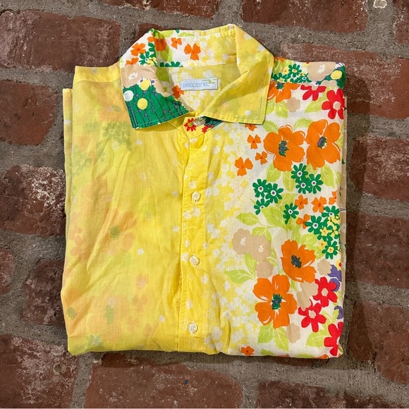 Seaplane Yellow Floral Soft playful, asymmetric Button-Up Long Sleeve Shirt XL - Picture 16 of 16